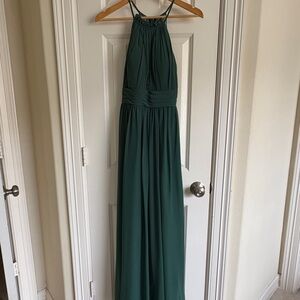 Azazie Green Ruched Halter Gown for Weddings